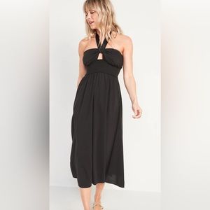 Black halter style midi dress with keyhole